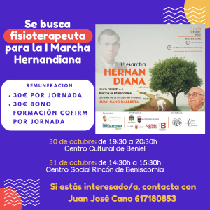 Se Necesita Fisioterapeuta Para Colaborar En Una Marcha Los Días 30 Y 31 De Octubre