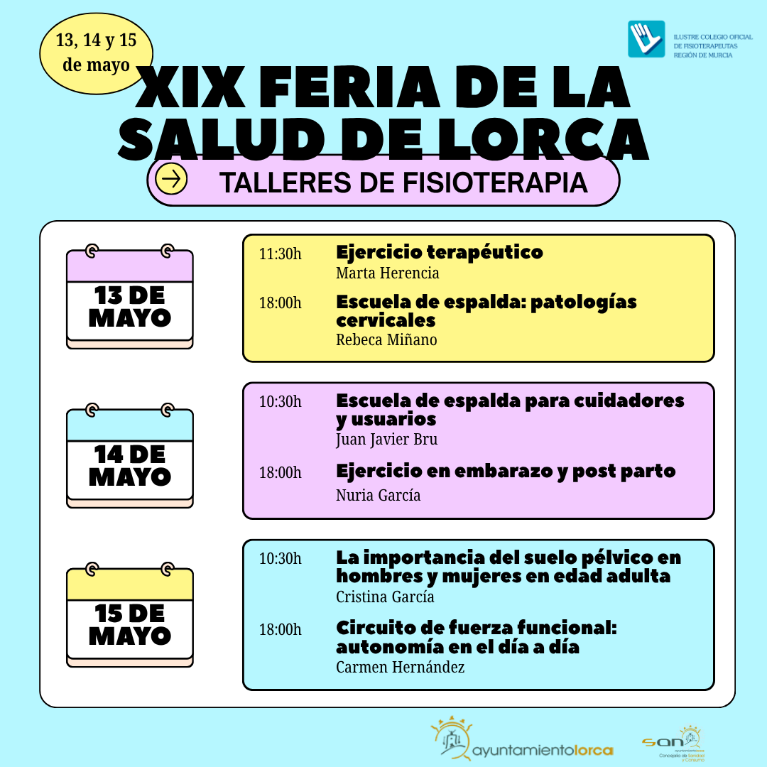El Colegio De Fisioterapeutas Participará En La XIX Feria De Salud De Lorca Con Talleres Gratuitos Para Toda La Población